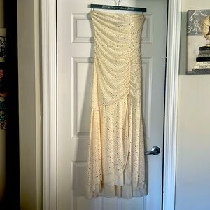 Strapless Ivory Gown With Gold Shimmer Dress